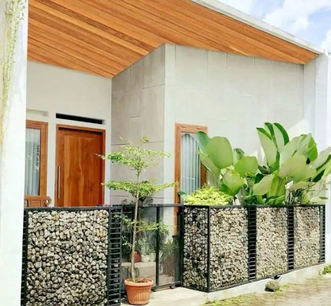 Model Pagar Tembok Bronjong Batu Minimalis